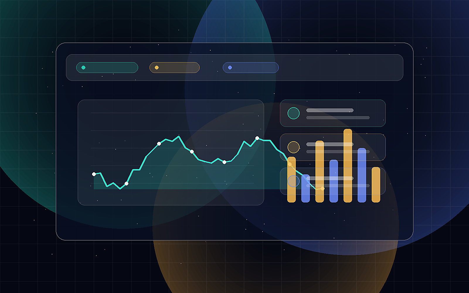 Abstract analytics dashboard with charts and metrics